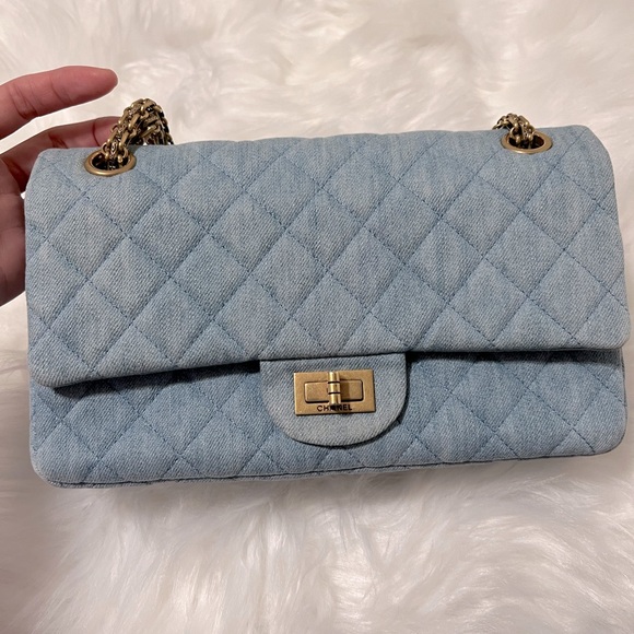 Blue Quilted Denim 2.55 Reissue 226 Flap Aged Gold Hardware